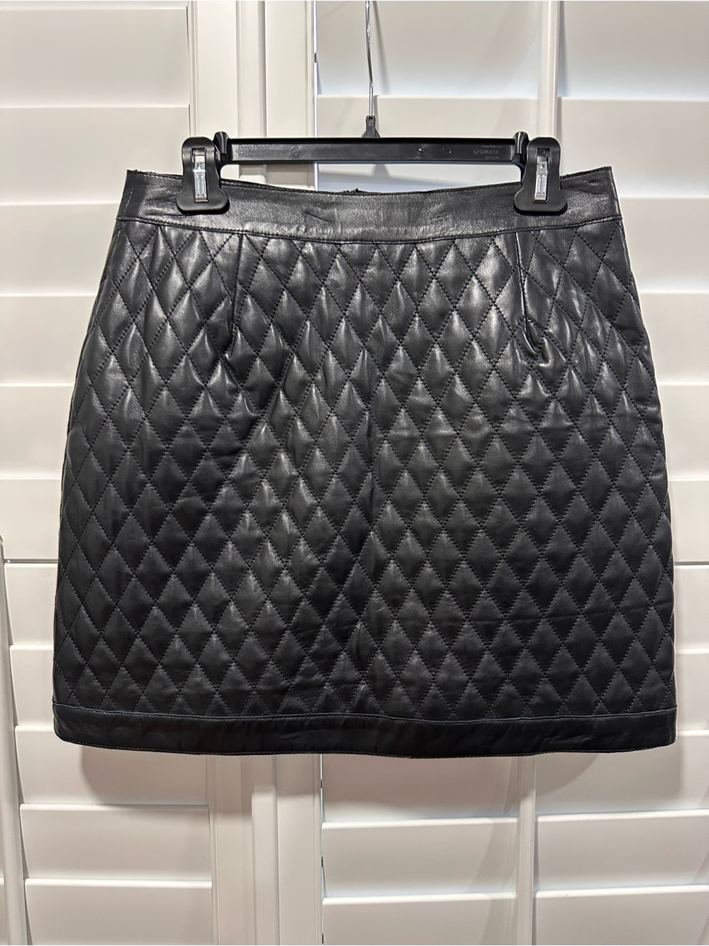 BOD & CHRISTENSEN Quilted Leather Mini Skirt Size 8 A-Line Black Chic Luxury